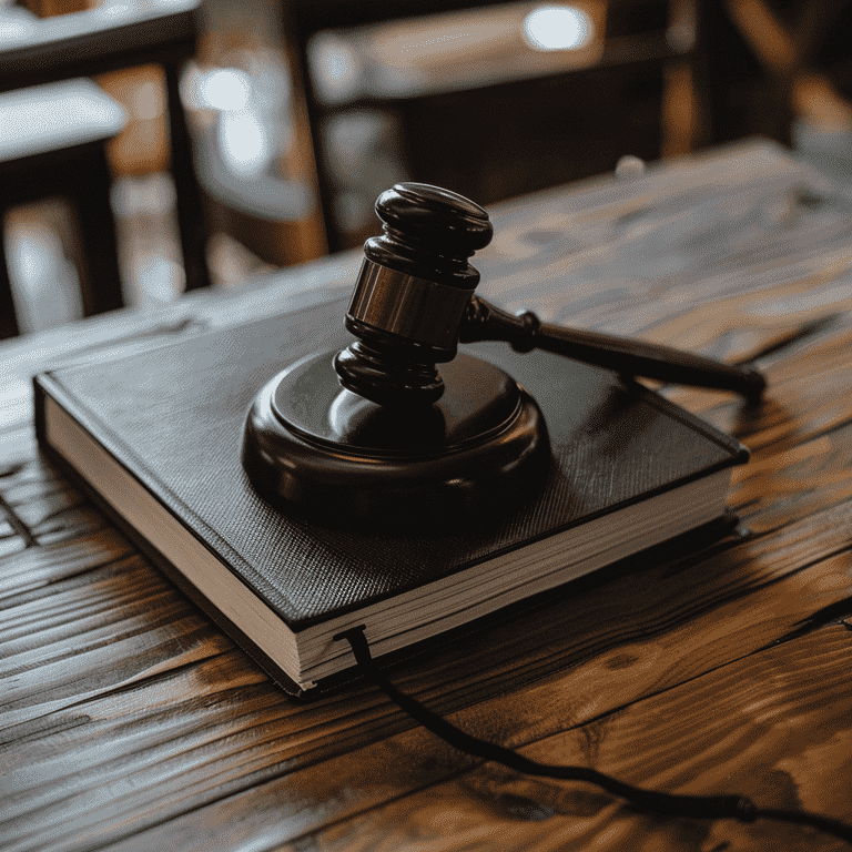 Gavel and legal book on table representing the judicial process