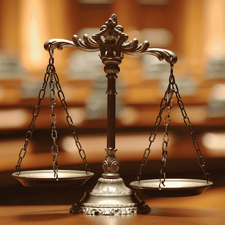 Balanced scale in a courtroom representing justice and the importance of choosing the right lawyer.