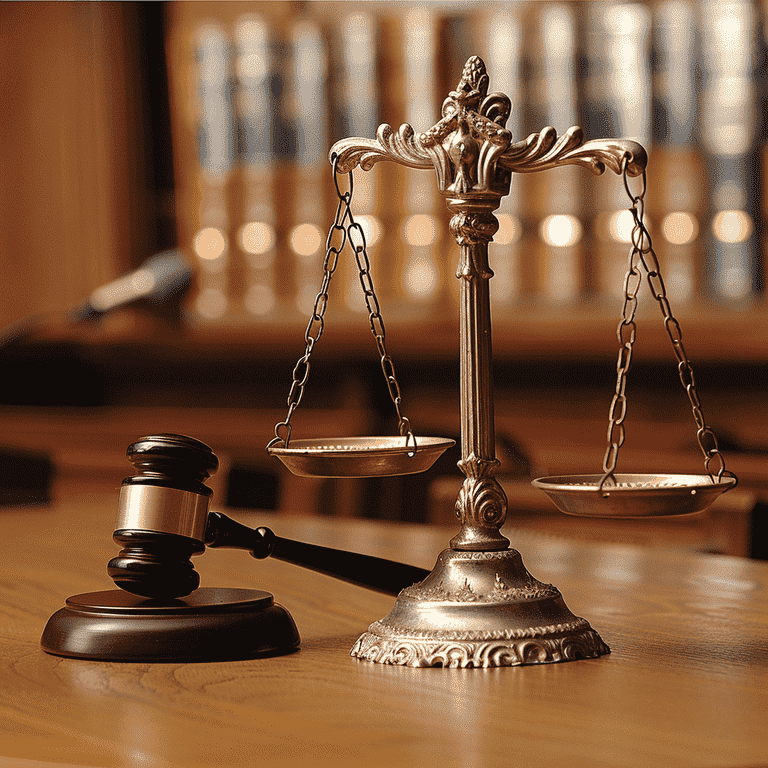 Scale of Justice and Gavel in Courtroom