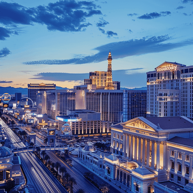 Las Vegas Skyline and Courtroom Silhouette at Dusk