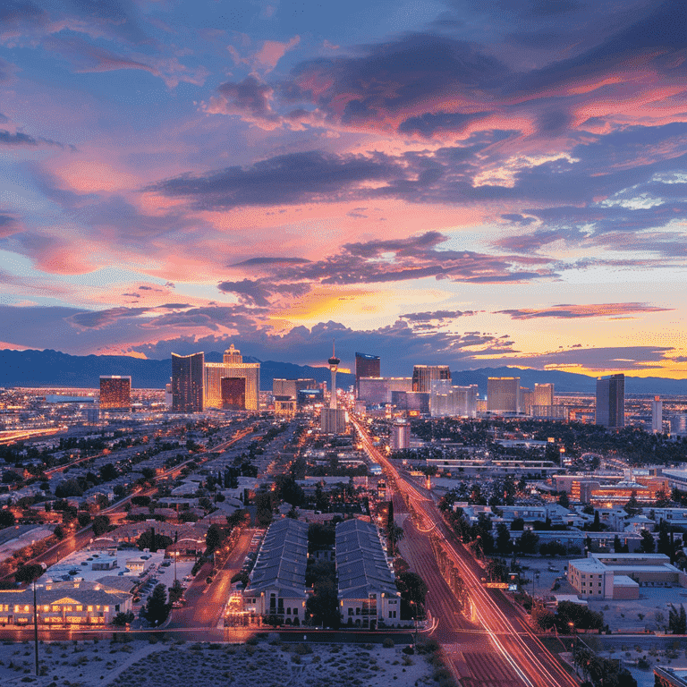 Panoramic view of Las Vegas skyline with focus on legal district