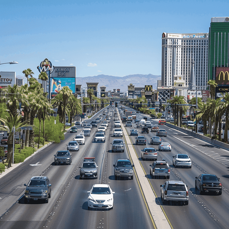 Busy street in Las Vegas, Nevada with cars