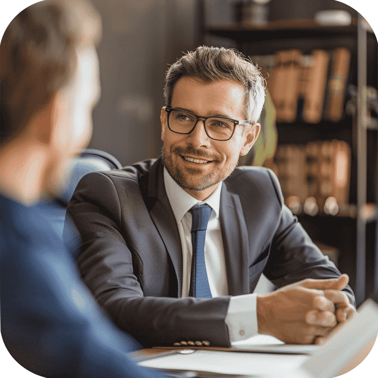 Lawyer discussing case with client in office