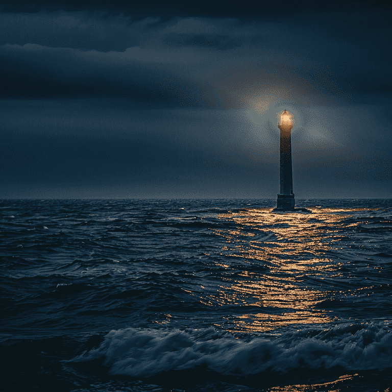 Lighthouse shining light across the sea