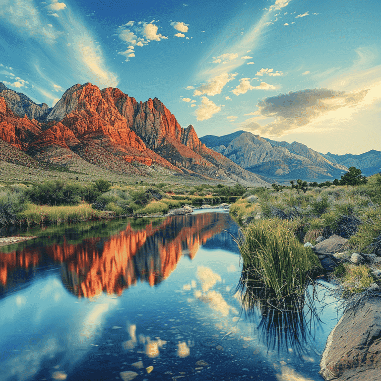 Serene Nevada landscape with subtle symbols of justice