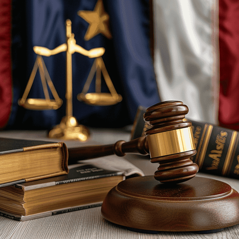 Gavel and legal books with Nevada state flag in the background.