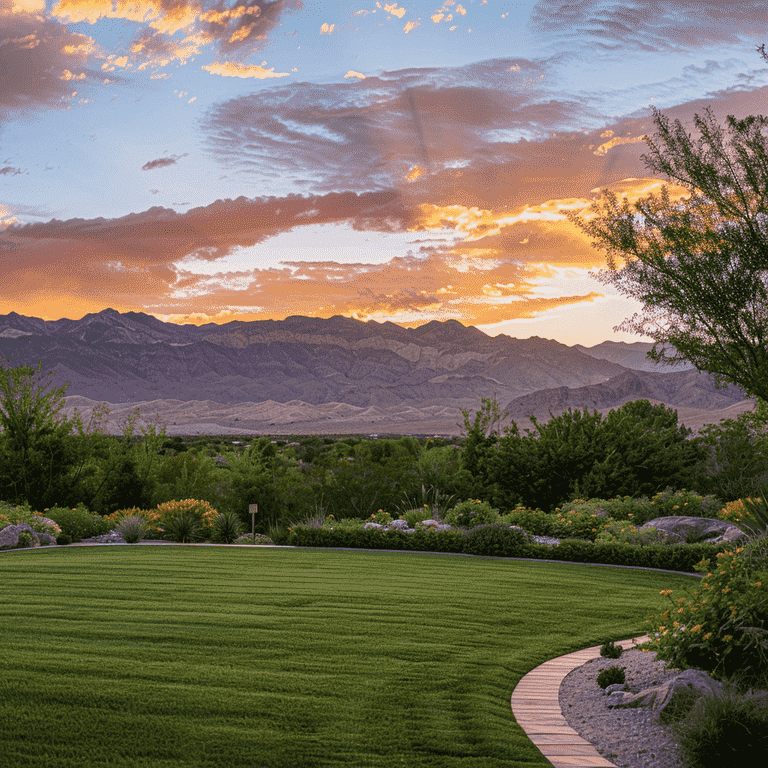 Serene estate garden at sunrise in Nevada, symbolizing thoughtful estate planning.