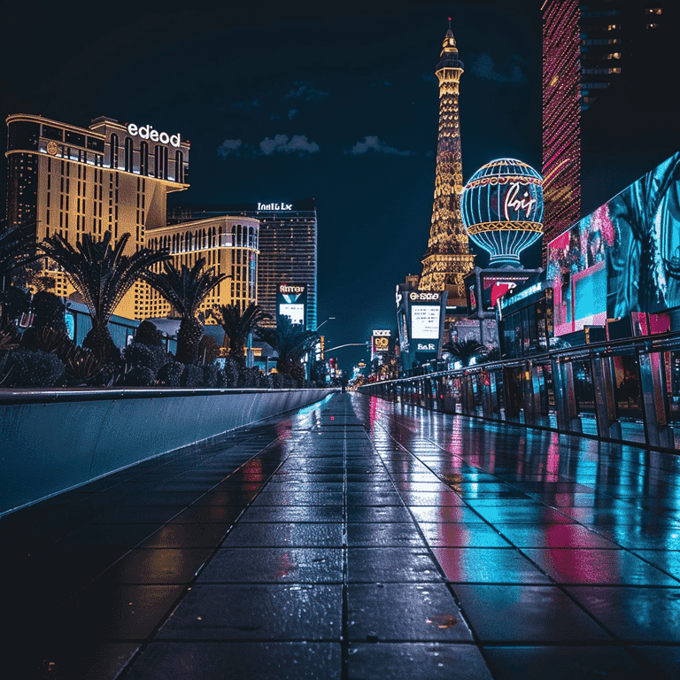 Pathway leading to the illuminated Las Vegas Strip, symbolizing the journey to maximizing your claim.