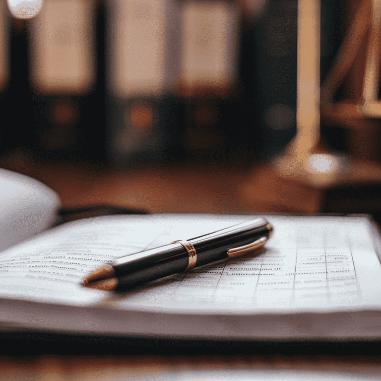 Close-up of probate attorney's desk with list of questions and pen