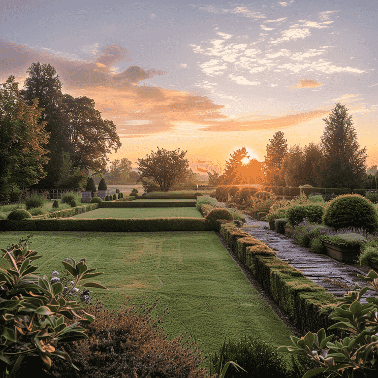 Serene Estate Garden at Sunrise