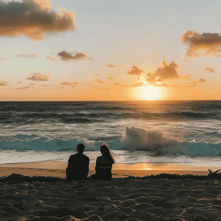 Couple enjoying a sunset on the beach