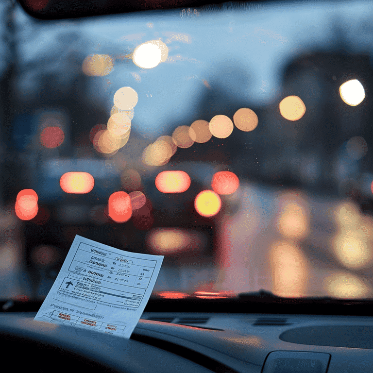 Traffic citation placed on a car's windshield for violating right on red laws.