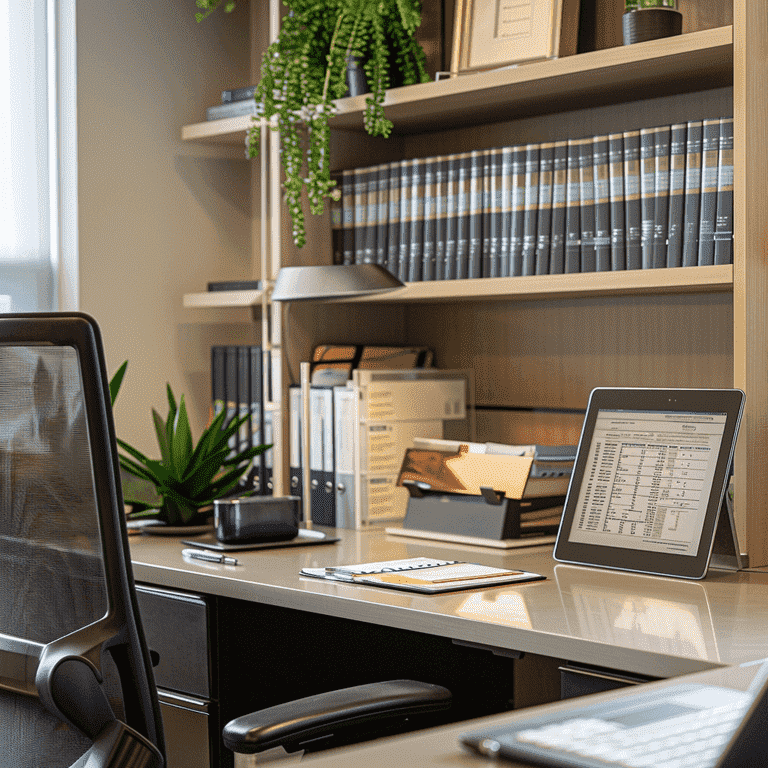 Organized legal workspace with compliance documents for trust management in Nevada.