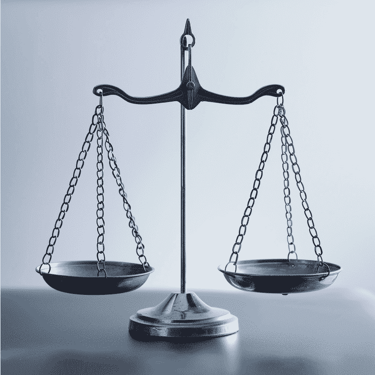 Balanced scale with contrasting weights in a courtroom setting