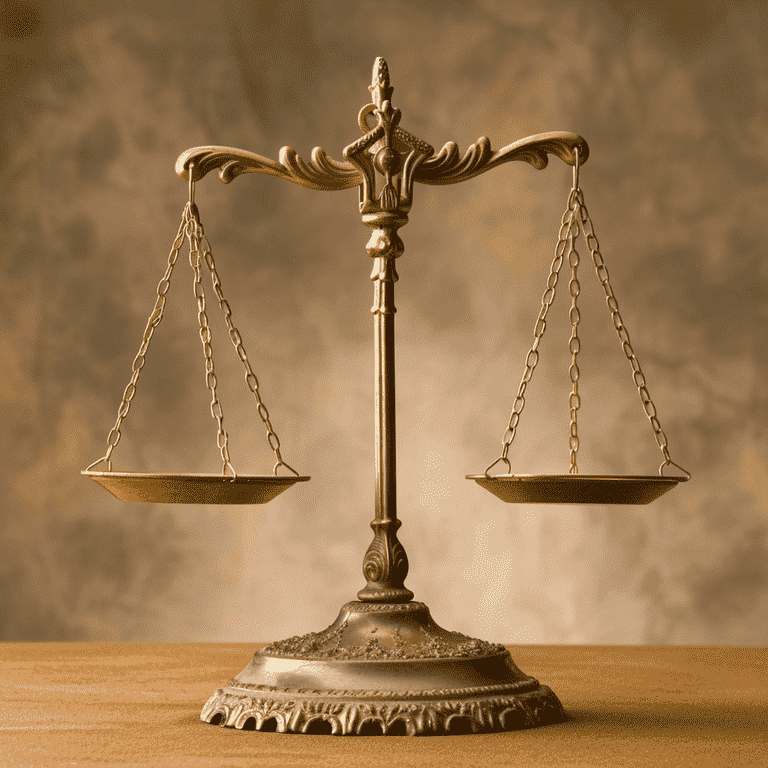 Balanced scale in courtroom setting
