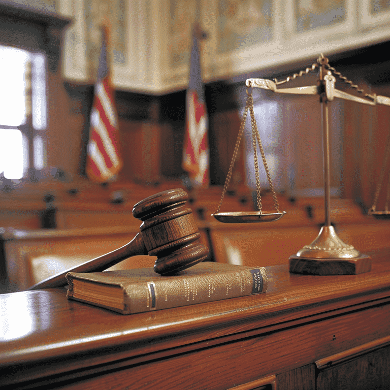 Courtroom with gavel and law books