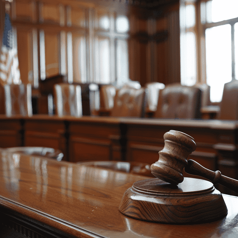 Courtroom Interior with Judge's Bench and Gavel