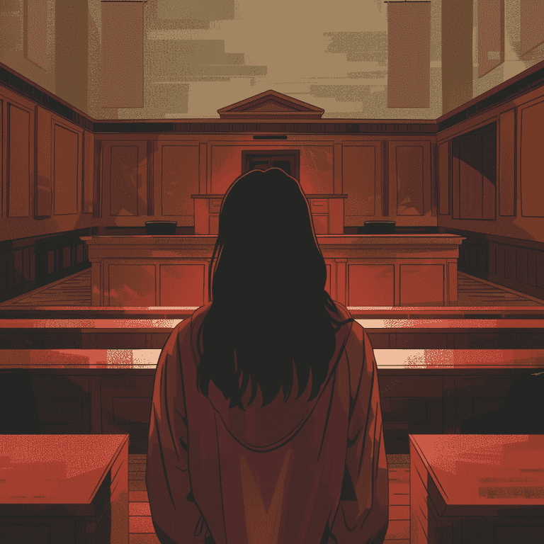 Illustration of a person in a courtroom