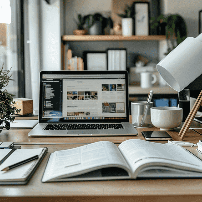 Organized desk with legal documents and a laptop for divorce planning