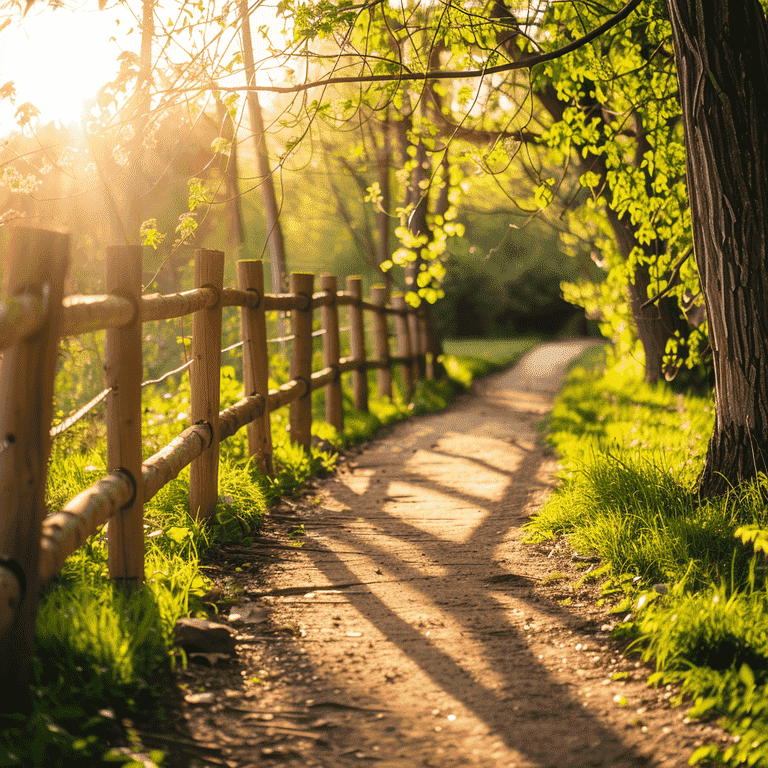 Peaceful nature pathway illuminated by sunlight, representing the journey towards emotional recovery.