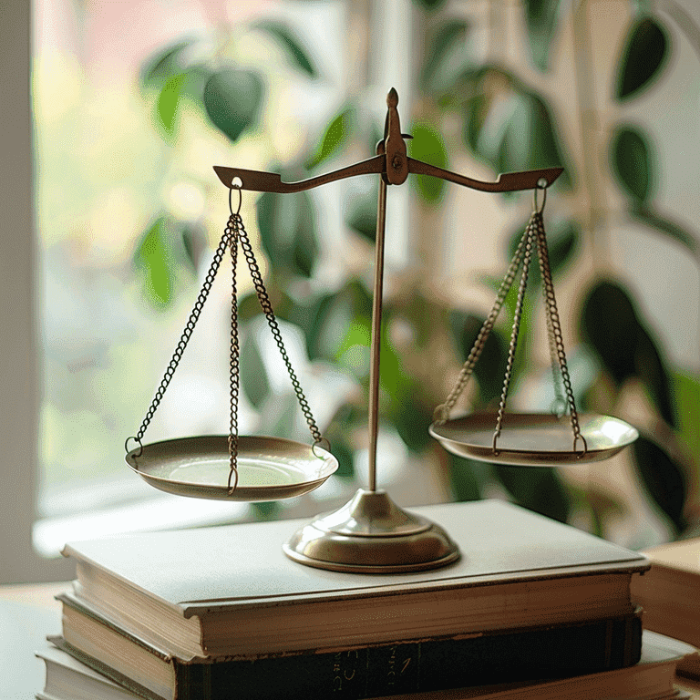 Scale of Justice on a Desk with Legal Books
