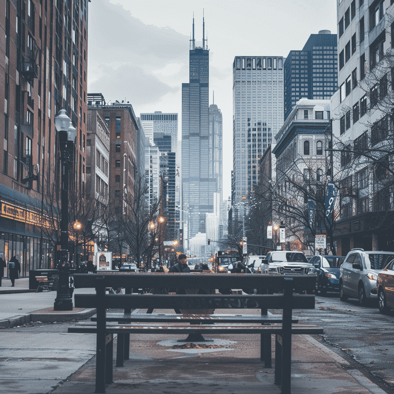 City street showing contrast between wealth and poverty