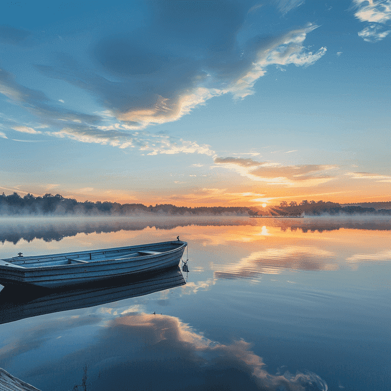 Tranquil sunrise over a lake symbolizing new beginnings post-divorce