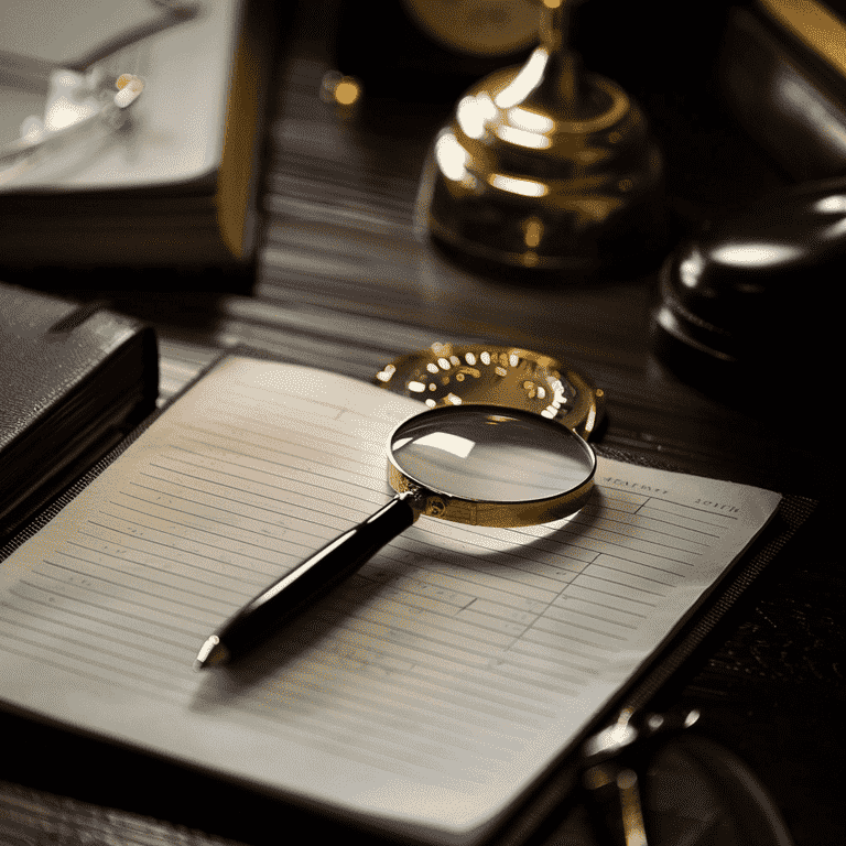 Detective badge and notepad on desk