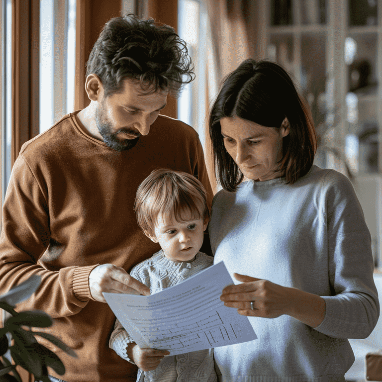 Parents and child representing the enforcement of a parenting plan through shared responsibility