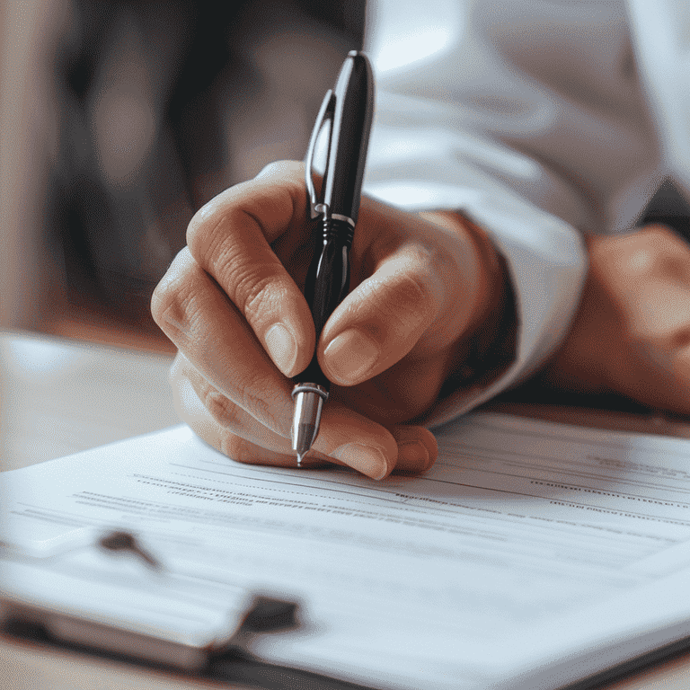 Person signing a bail bond agreement.