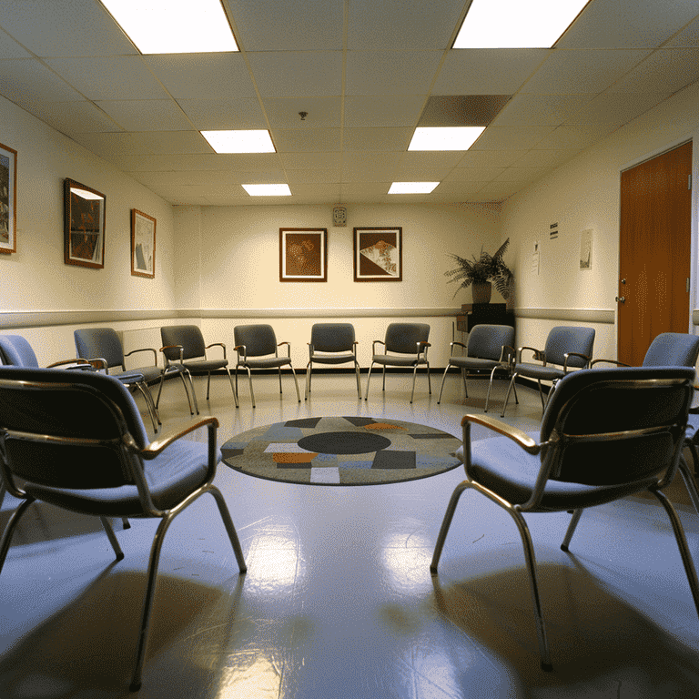 Empty counseling room with circle of chairs